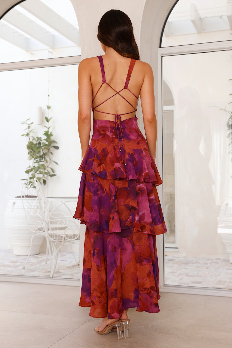 Marina - Rotes elegantes Langkleid mit Blüten