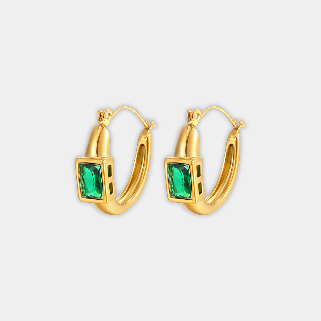 Gold Hoop Earrings Róisín with Emerald