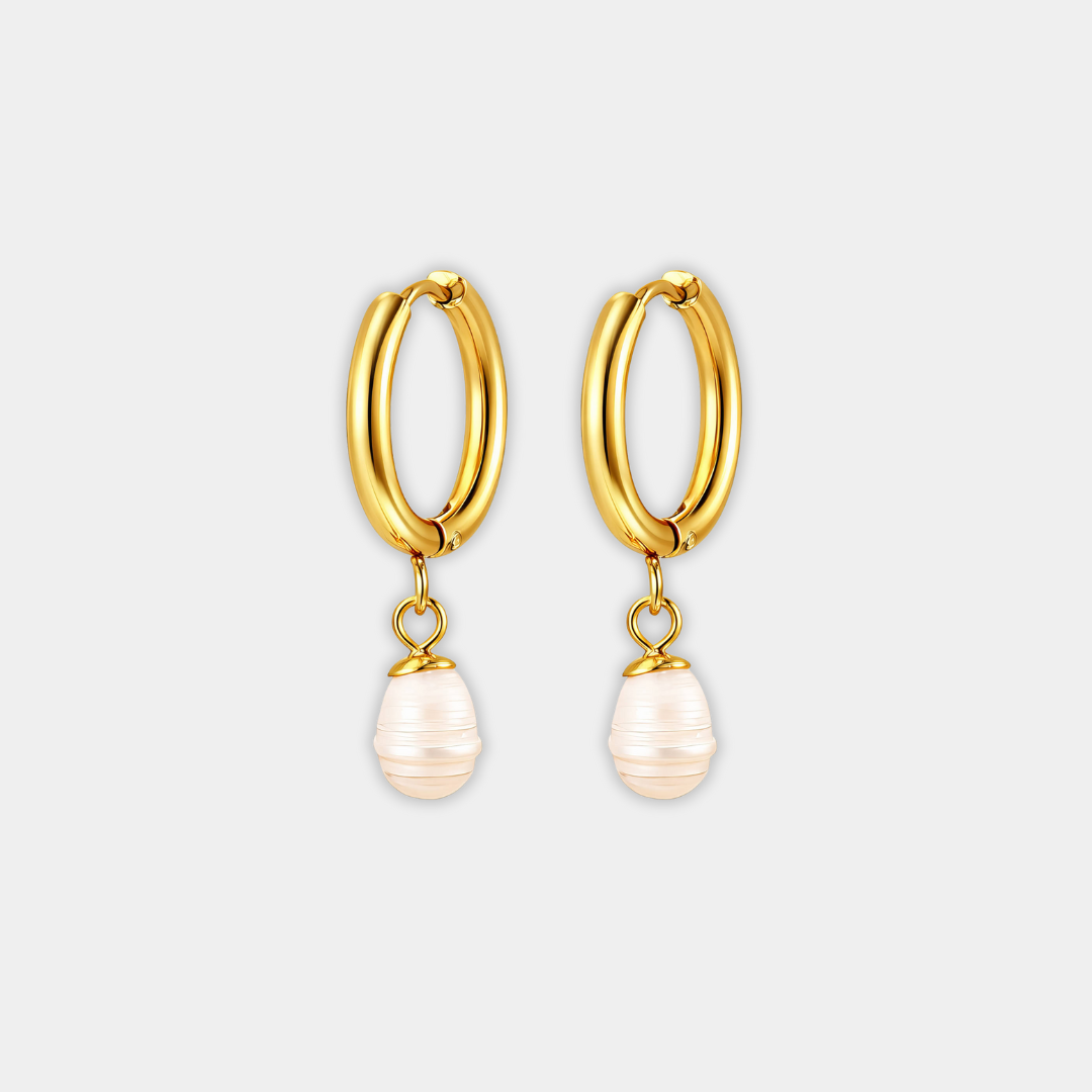 Gold Hoop Earrings Clíona with Pearl