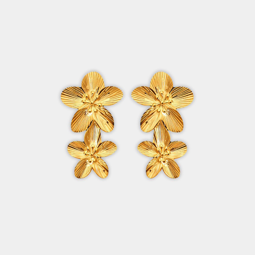 Gold Drop Earrings Sinéad with Flowers
