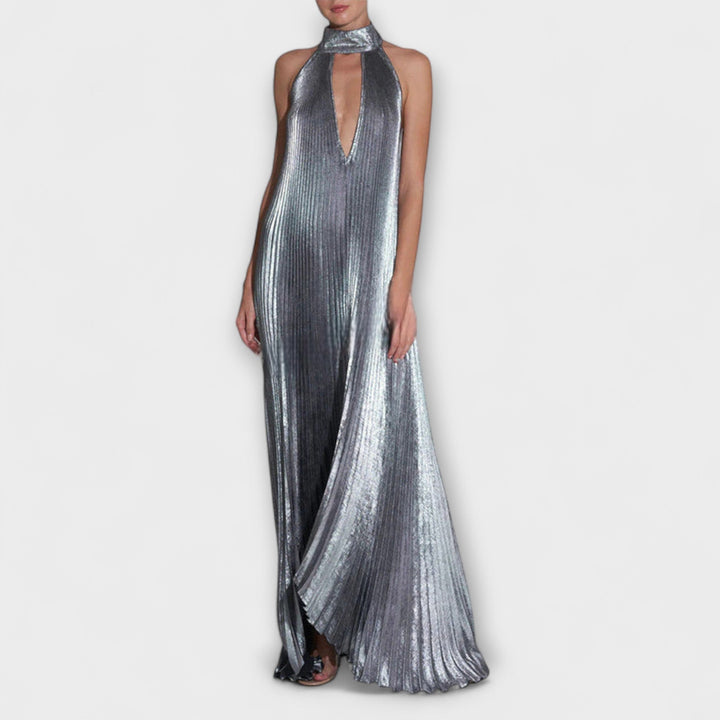 Calliope - Silbernes Metallic-Maxikleid