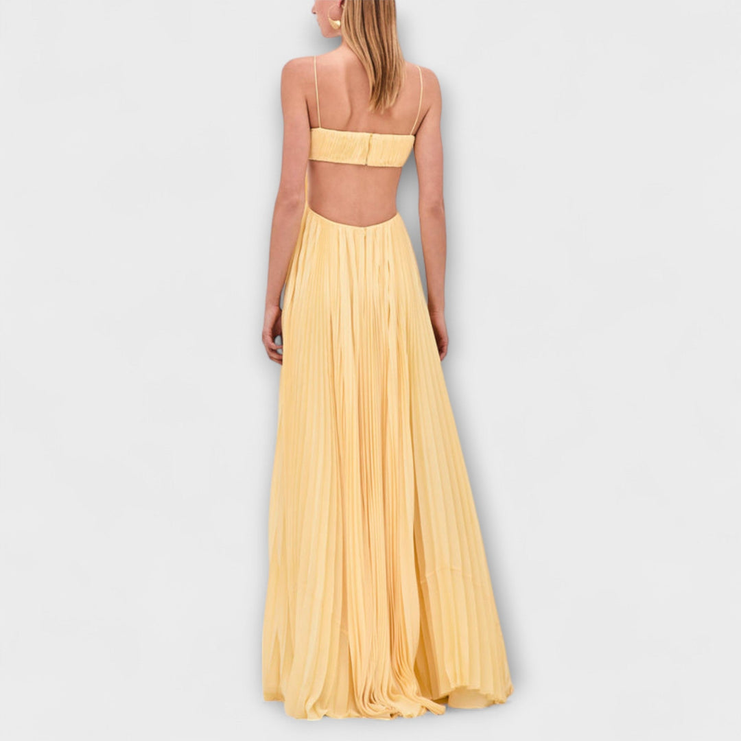 Mireille - Schwarzes plissiertes Maxikleid mit Cut-Out