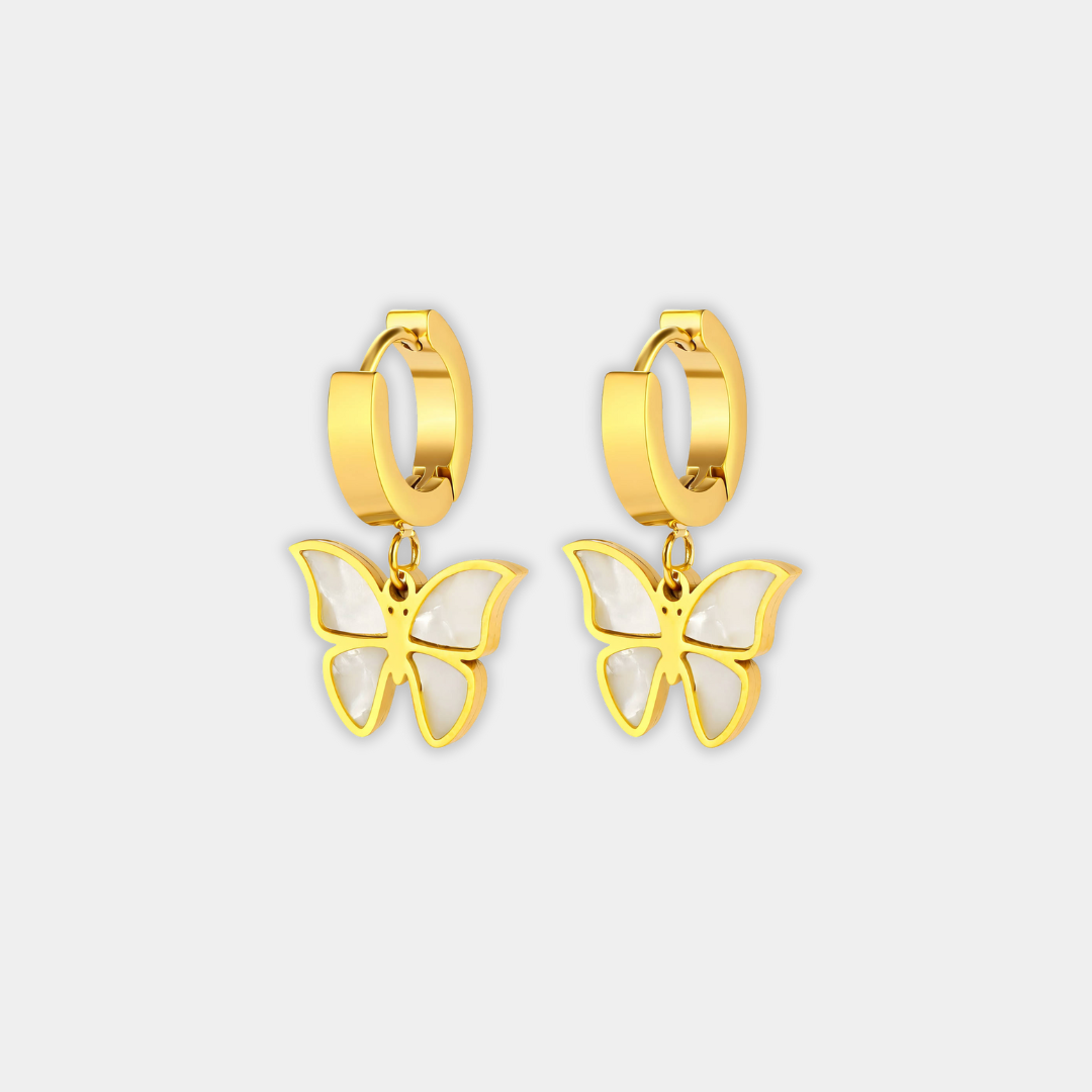 Gold Huggie Earrings Gráinne with Butterfly