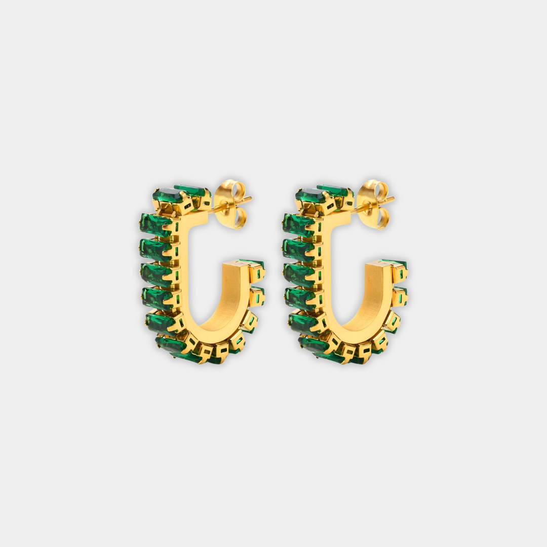 Gold Hoop Earrings Bríd with Emerald