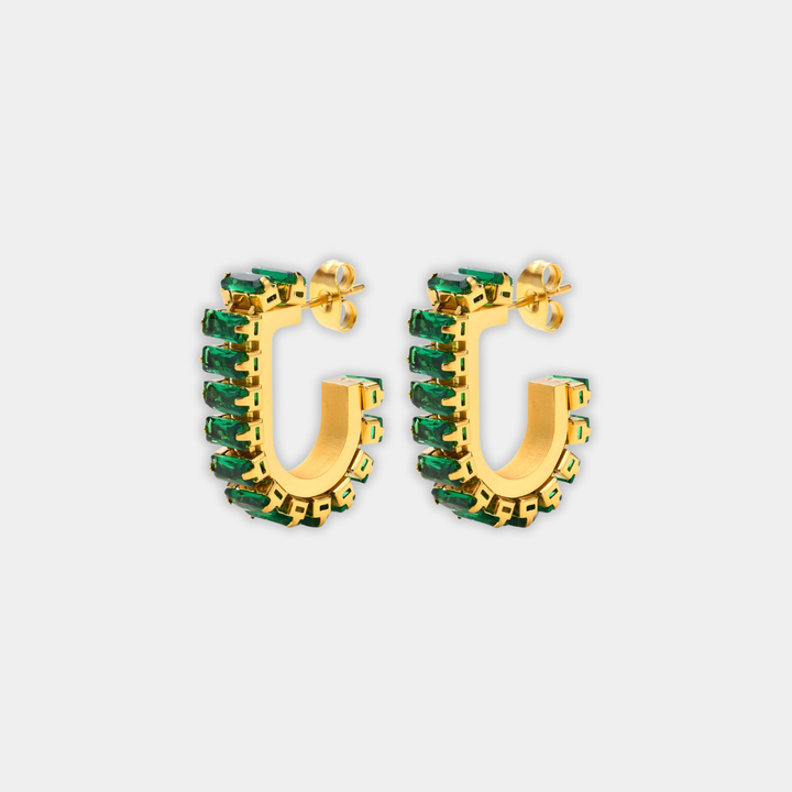 Gold Hoop Earrings Bríd with Emerald
