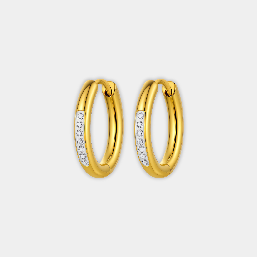 Gold Huggie Earrings Muirne with Zirconia