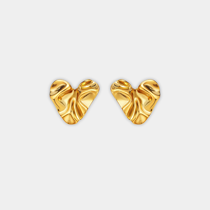 Gold Stud Earrings Aoife with Heart