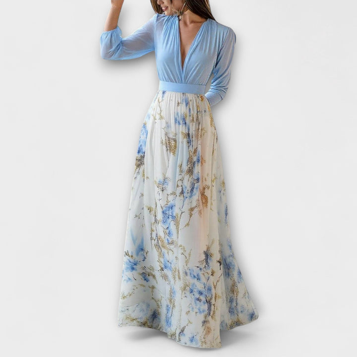 Harper - Hellblaues Blumen-Maxikleid