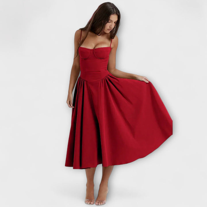 Rosalie - Salbeigrünes ärmelloses Korsettkleid