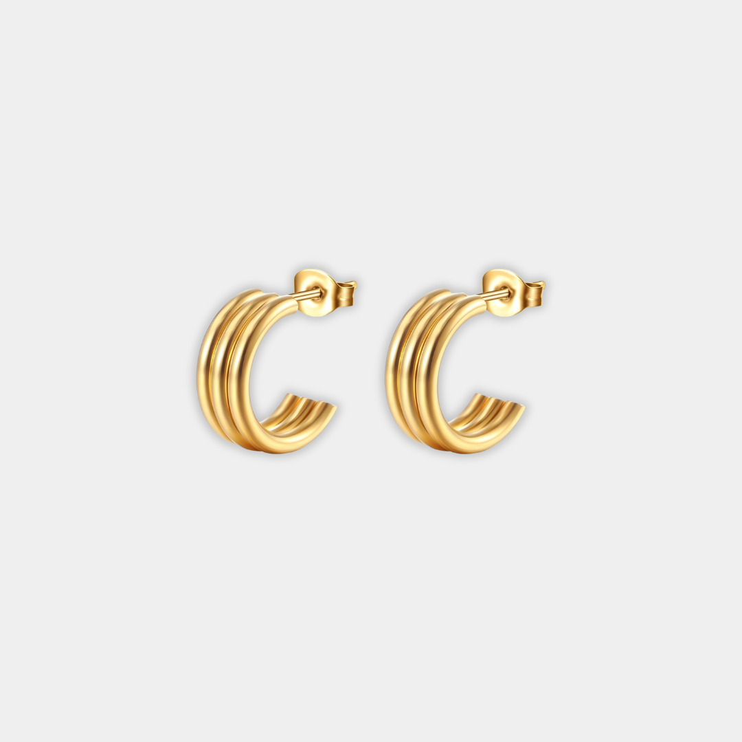 Gold Hoop Earrings Deirdre with Triple Ring Design