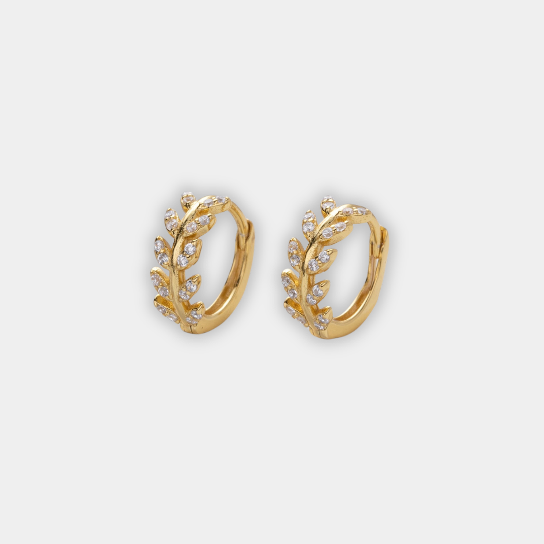Silver Hoop Earrings Aisling with Laurel Leaf Motif