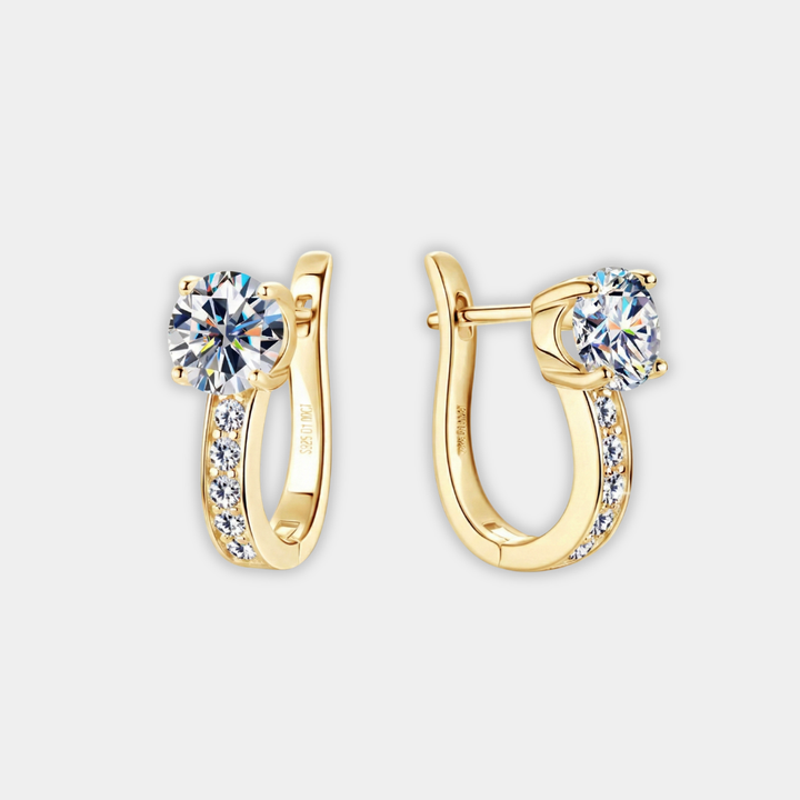 Gold Huggie Earrings Ciara with Crystal Solitaire