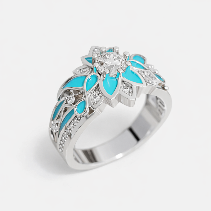 Gold & Silver Ring Dervla with Turquoise Floral Motif