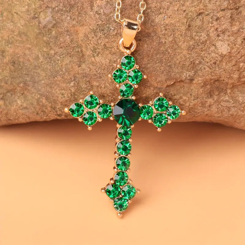 Gold Necklace Sorcha with Emerald Cross