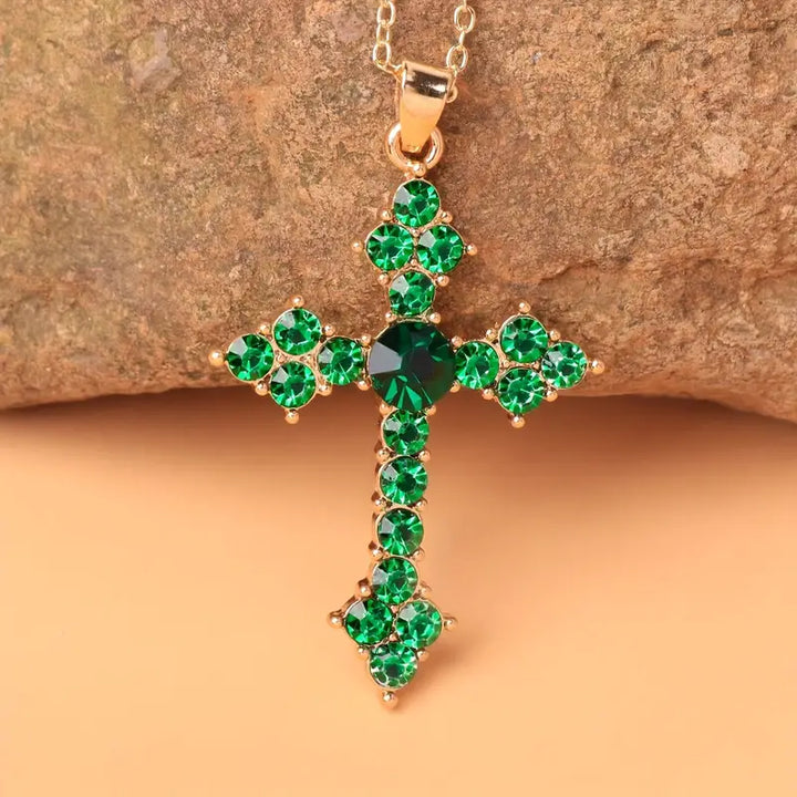Gold Necklace Sorcha with Emerald Cross