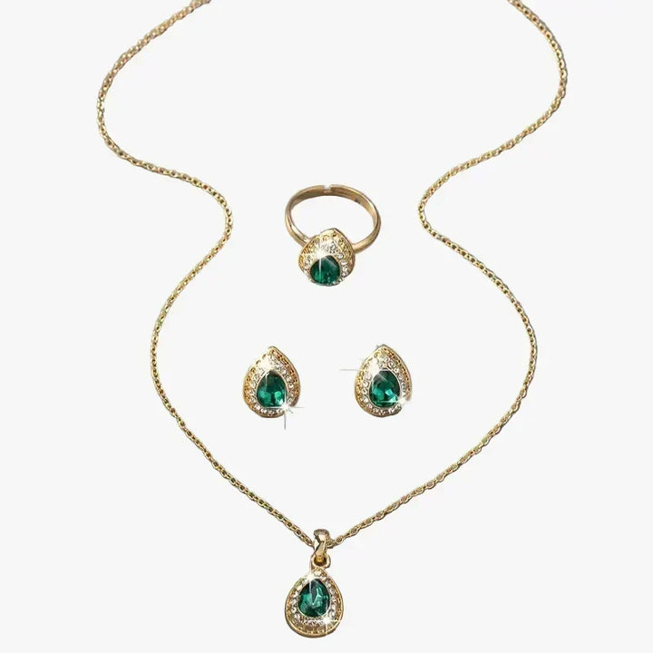 Gold Jewellery Set Órla with Emerald Teardrop