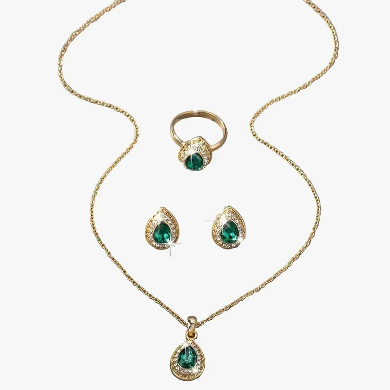 Gold Necklace Set Deirdre with Emerald Drop