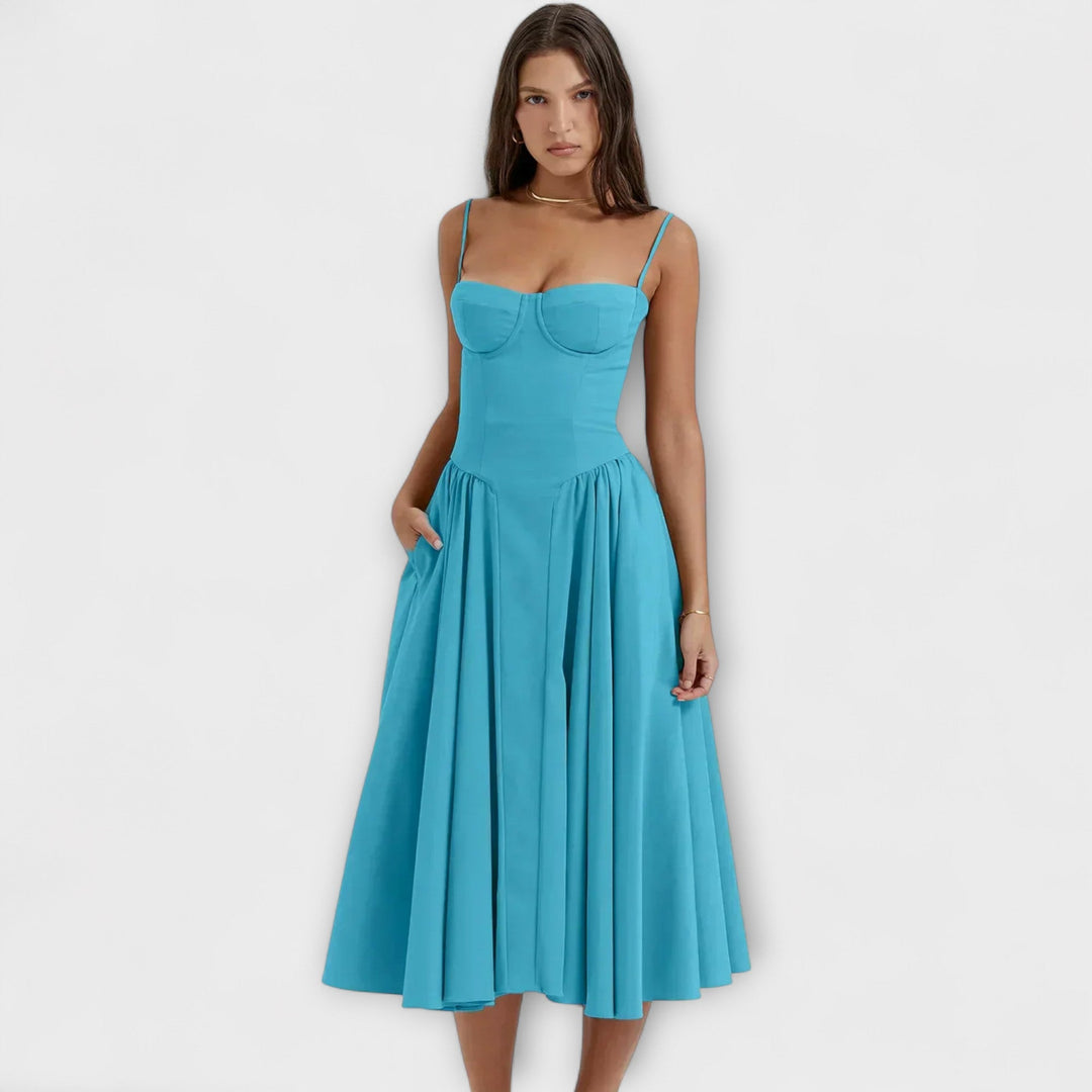 Rosalie - Salbeigrünes ärmelloses Korsettkleid