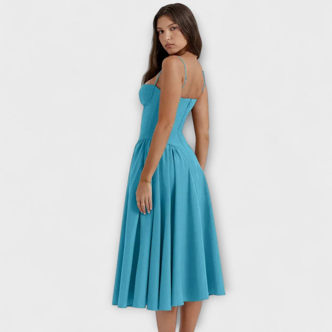 Rosalie - Salbeigrünes ärmelloses Korsettkleid
