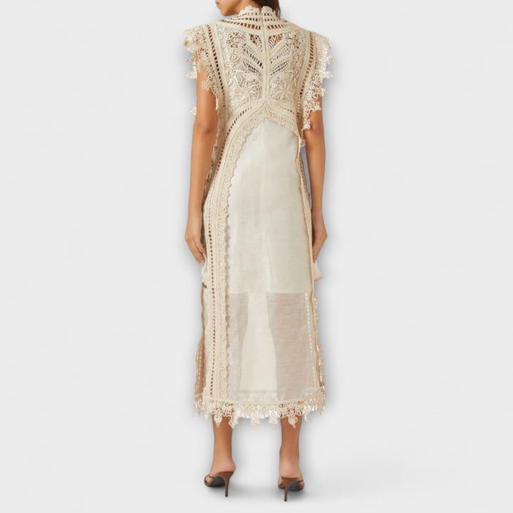 Mira - Cremefarbenes Organza-Maxikleid mit Spitze