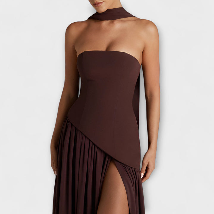 Tessa - Gelbes Maxikleid mit Schlitz