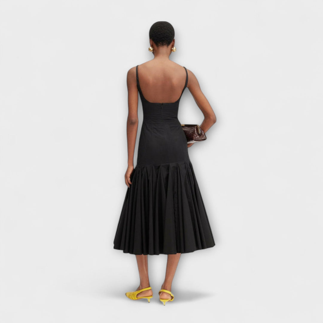 Cassie - Schwarzes Midikleid im Agave-Stil