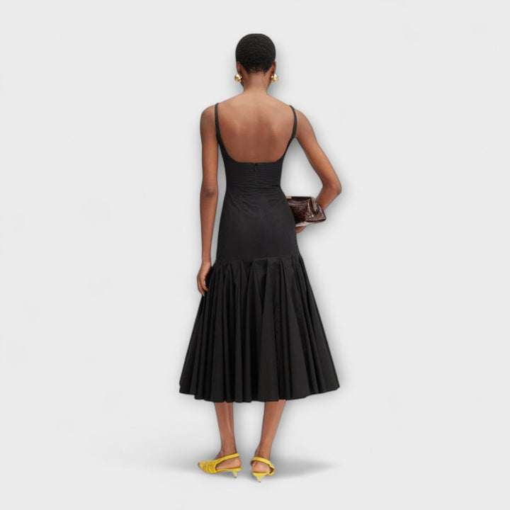 Cassie - Schwarzes Midikleid im Agave-Stil