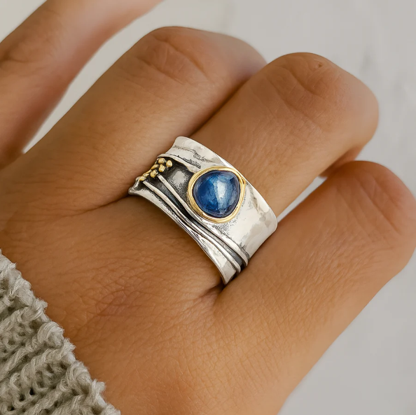 Gold & Silver Band Ring Saoirse with Sapphire