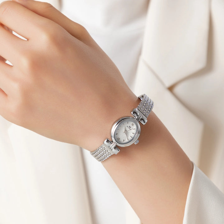 Silver Watch Fionnuala with Oval Dial and Woven Strap
