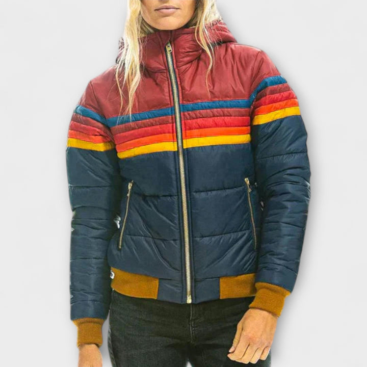Roswitha - Bunte Retro-Parka mit Kunstfellkapuze