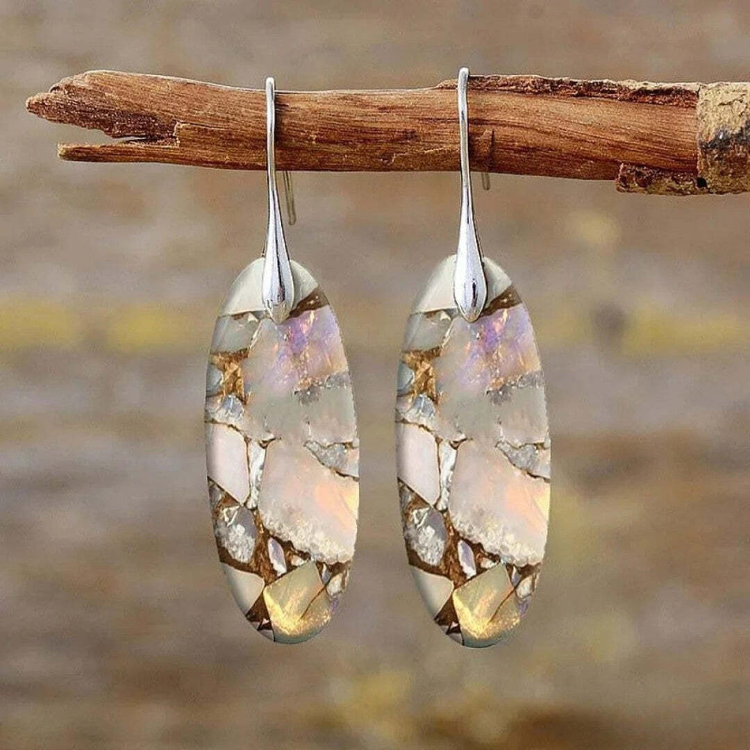 Silver Drop Earrings Galway with Opal Mosaic