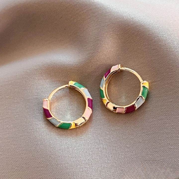 Gold Huggie Earrings Siobhán with Enamel Detail