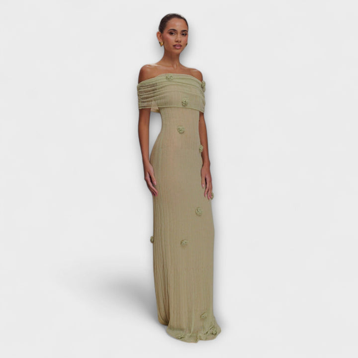 Erica - Olivgrünes Maxikleid mit Drapierung
