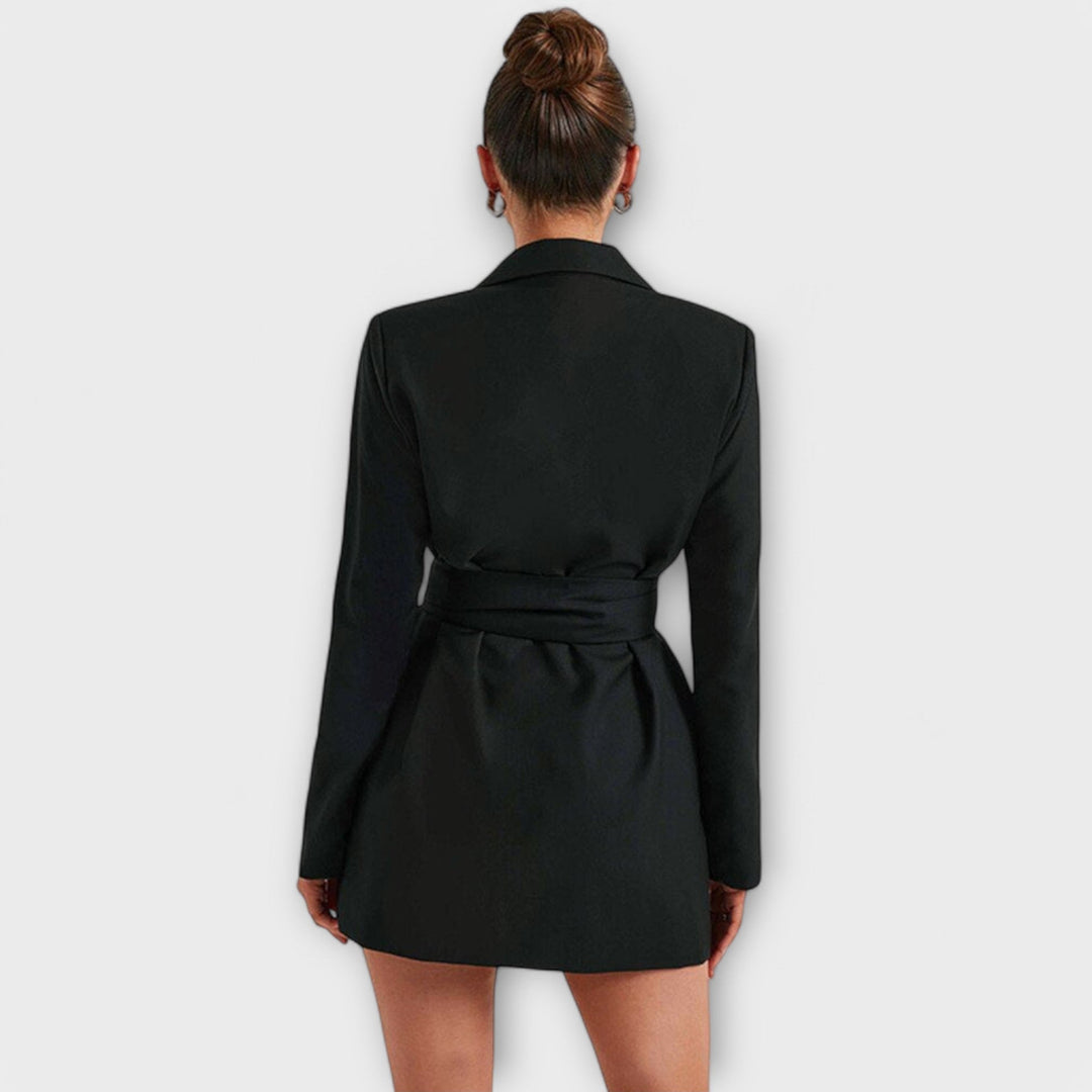 Schwarzes Blazerkleid mit V-Ausschnitt