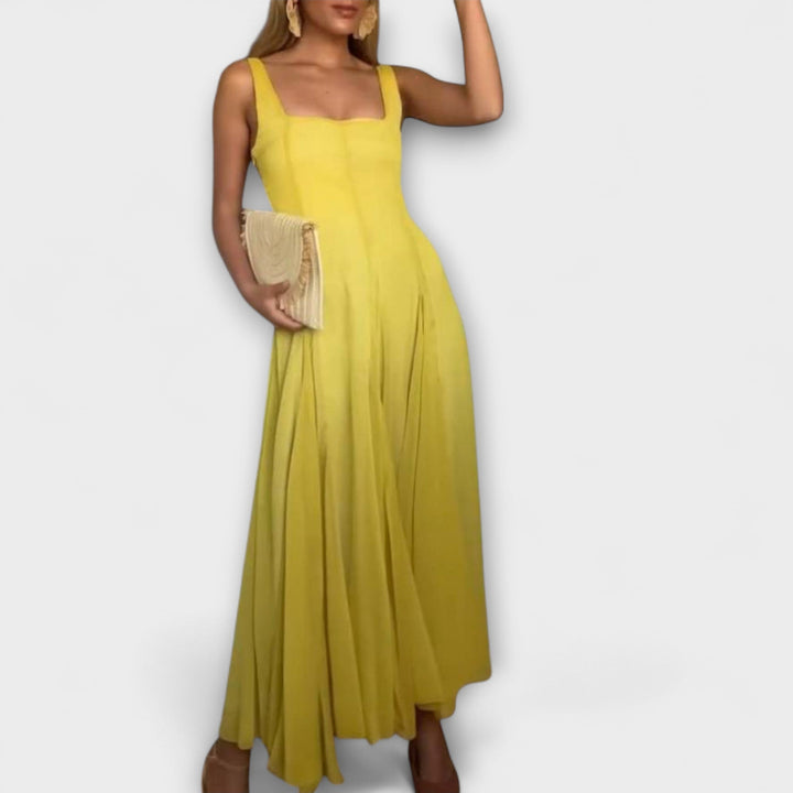 Lilith - Gelbes Maxikleid mit eckigem Ausschnitt