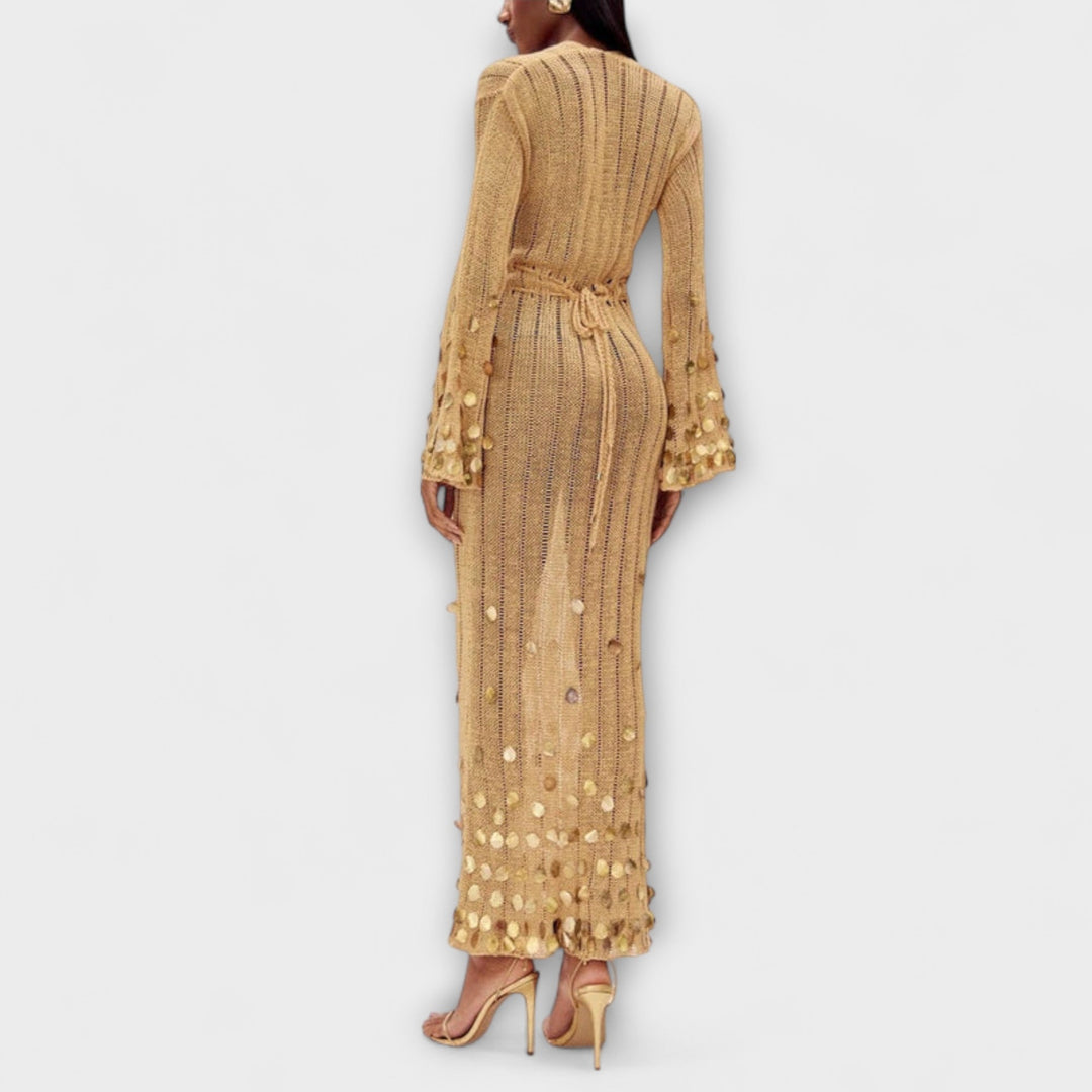 Kathleen - Goldenes Strick-Maxikleid