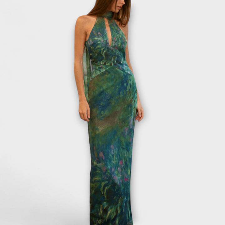 Maisie - Grünes Maxikleid mit Monet-Druck