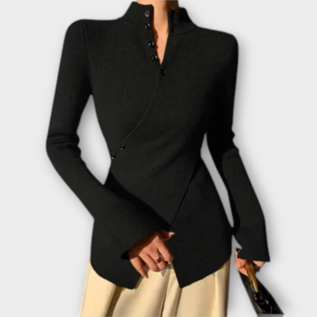 Michiko - Schwarzer eleganter Slim-Fit-Pullover