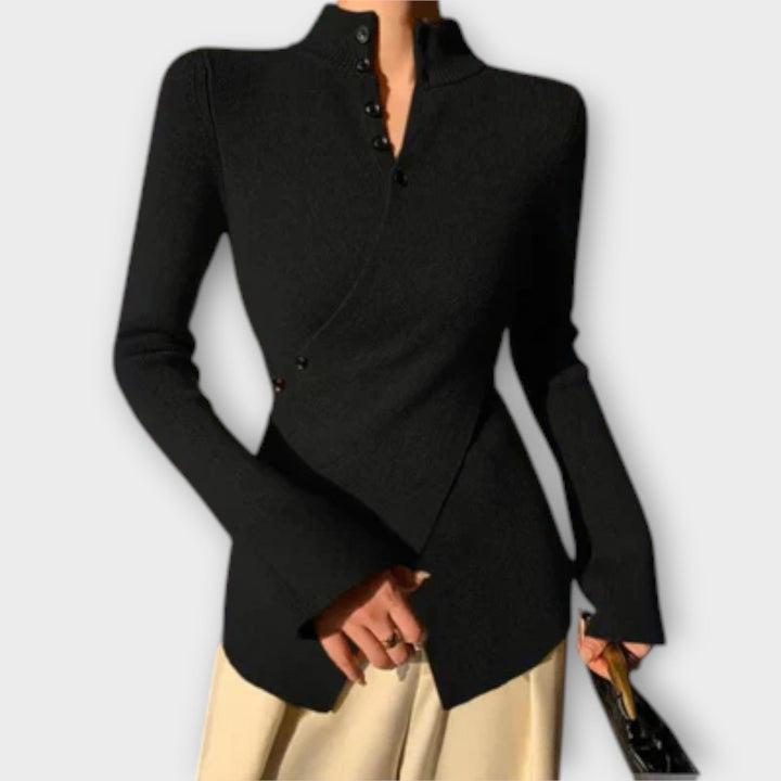 Michiko - Schwarzer eleganter Slim-Fit-Pullover