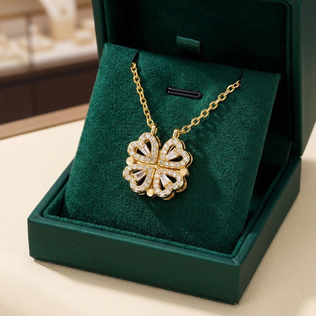 Gold Necklace Síle with Clover and Zirconia