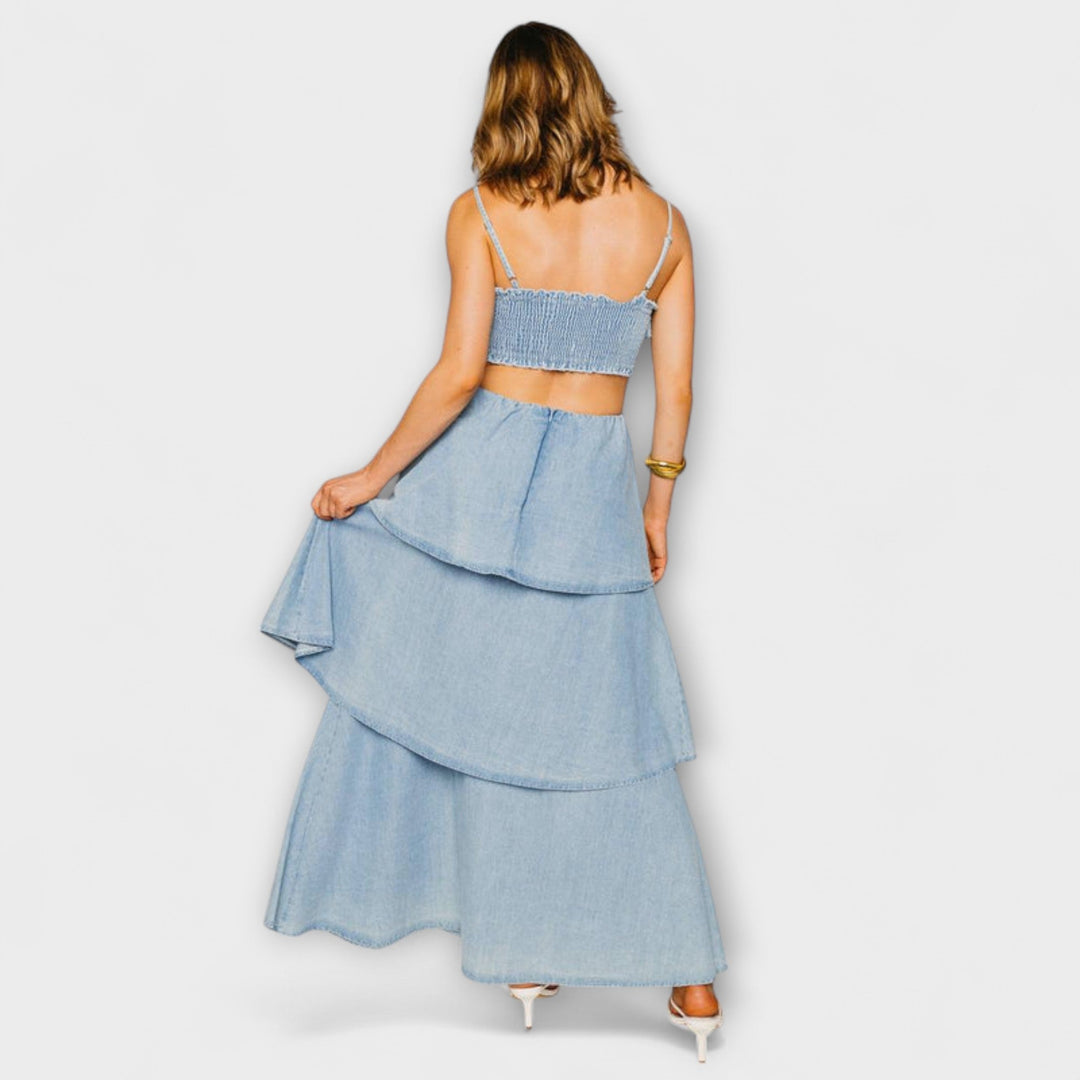 Harmony - Hellblaues Maxikleid mit Drapierung