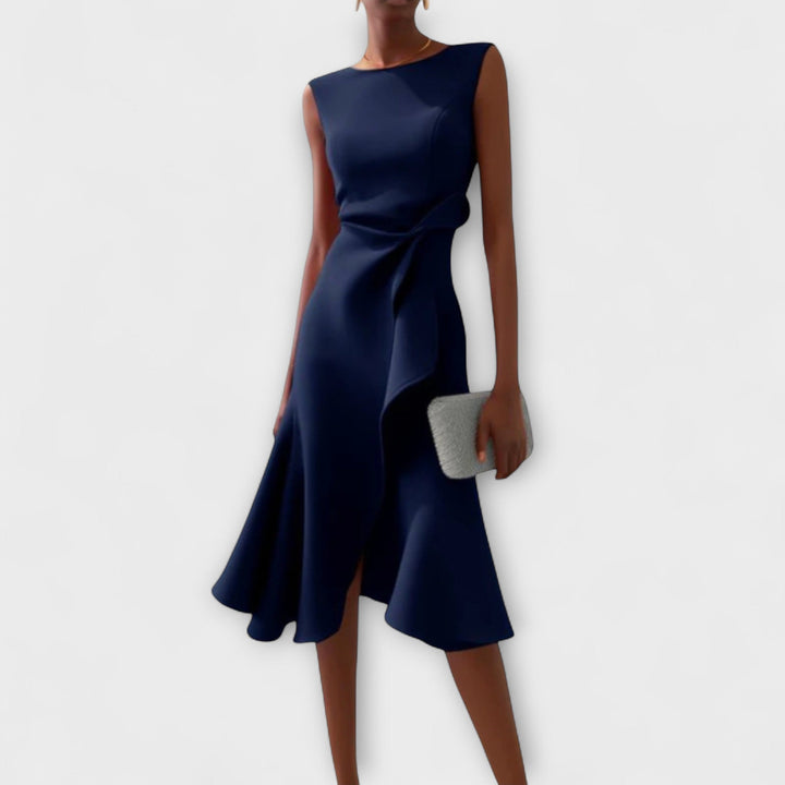 Juliette - Rostrotes drapiertes asymmetrisches Midikleid