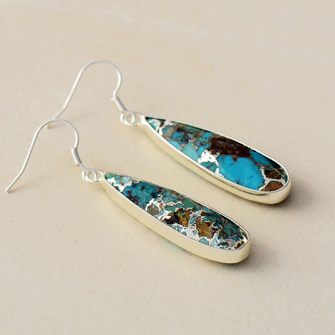 Silver Drop Earrings Emer with Turquoise