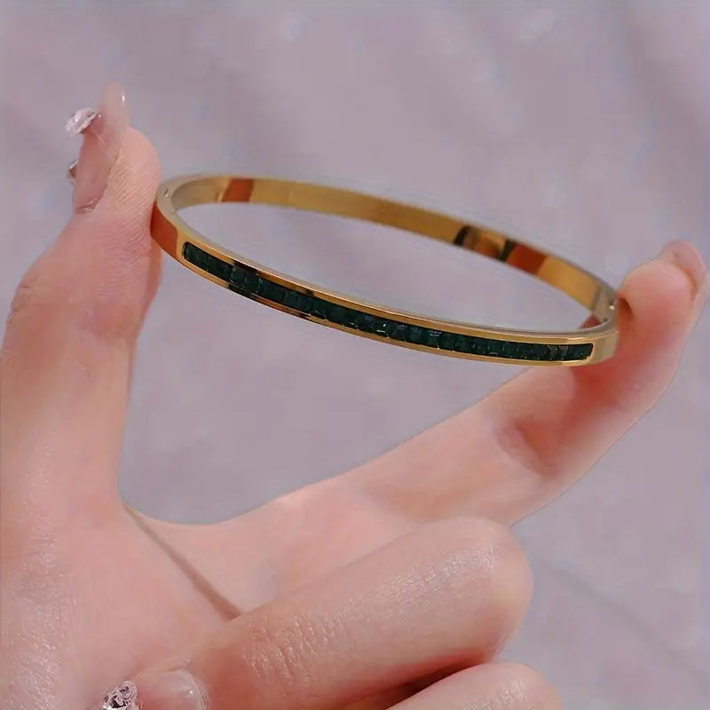 Gold Bangle Bracelet Deirdre with Emerald