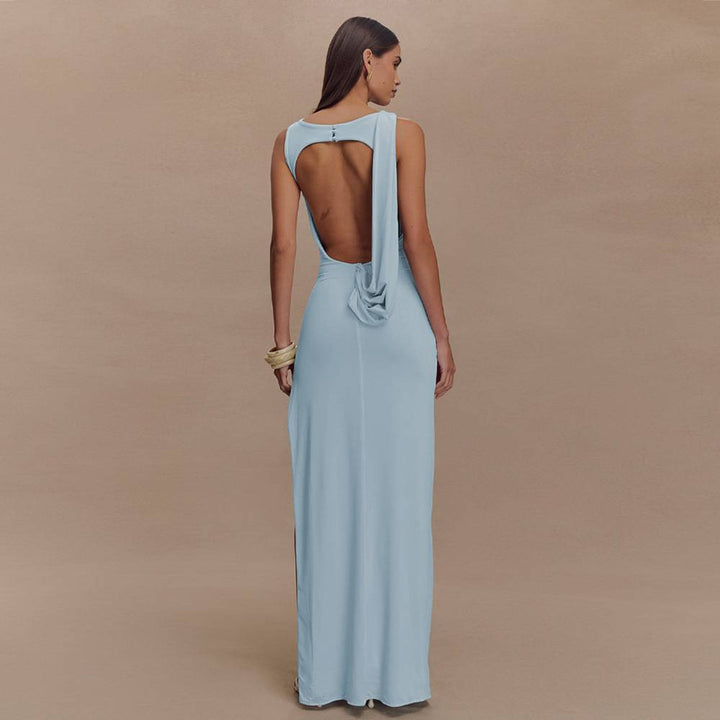 Rieke - Beiges Maxikleid mit hohem Beinschlitz