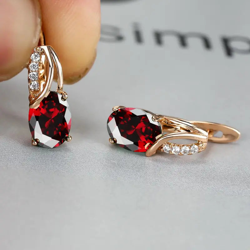 Rose Gold Drop Earrings Nuala with Ruby