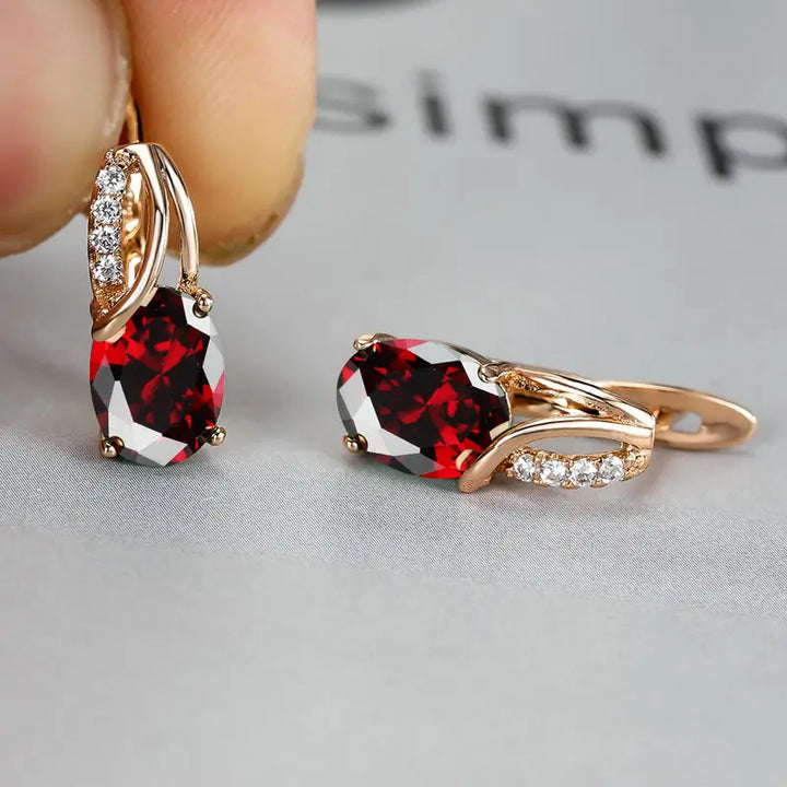 Rose Gold Drop Earrings Nuala with Ruby