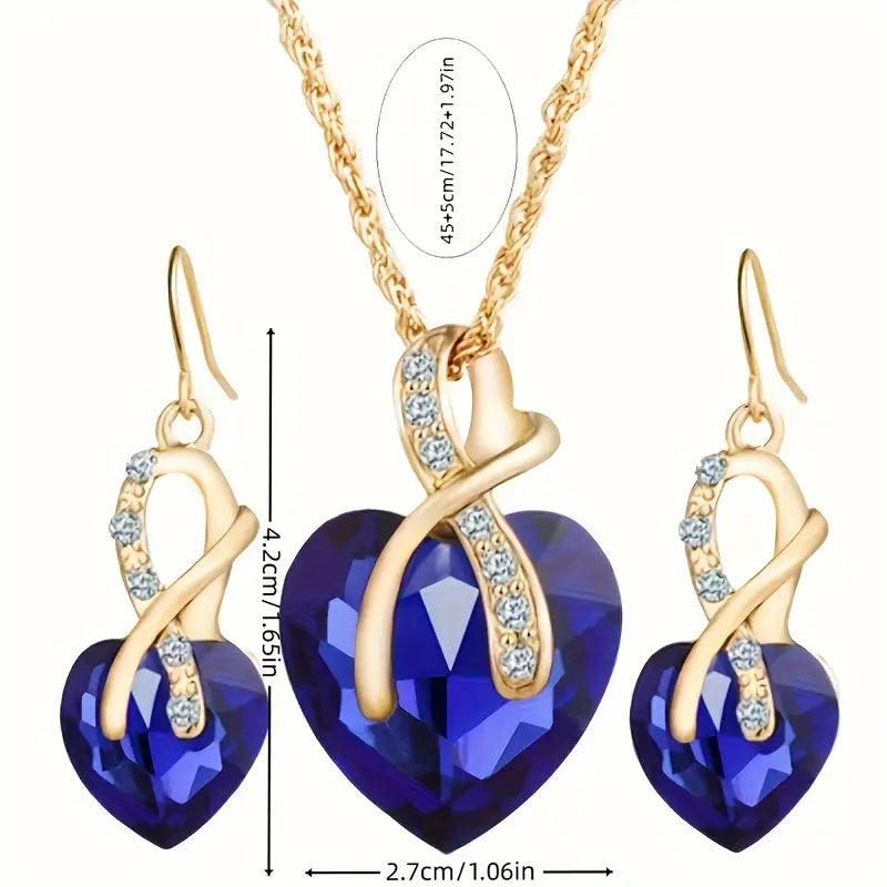 Gold Necklace Set Neasa with Blue Sapphire Hearts