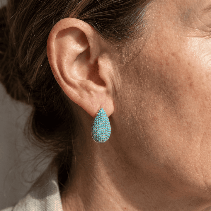 Gold Huggie Earrings Sadhbh with Turquoise