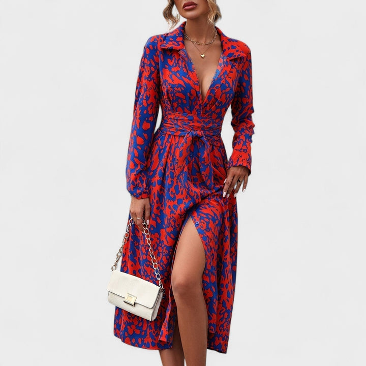 Bianca - Rotes Kleid mit Animal-Print